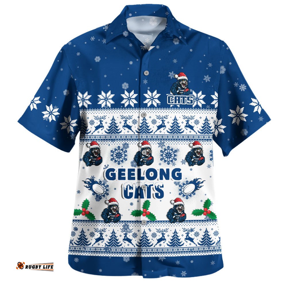 RugbyLife Shop Geelong Cats Hawaiian Shirt Special Ugly Christmas Holiday Footy Fans