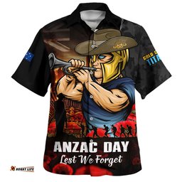RugbyLife Shop Gold Coast Titans Hawaiian Shirt Anzac Day Rising Dawn Ceremony Lest We Forget Courage