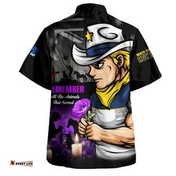 RugbyLife Shop North Queensland Cowboys Hawaiian Shirt Anzac Day Purple Poppy And Animals That Served