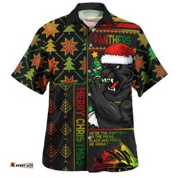 RugbyLife Shop Penrith Panthers Hawaiian Shirt Christmas Magic Knit Style Winter Glow