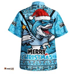 RugbyLife Shop Cronulla-Sutherland Sharks Hawaiian Shirt Merry Christmas Festive Spirit Edition