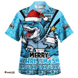 RugbyLife Shop Cronulla-Sutherland Sharks Hawaiian Shirt Merry Christmas Festive Spirit Edition