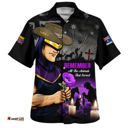 RugbyLife Shop Melbourne Storm Hawaiian Shirt Anzac Day Purple Poppy And Animals That Served