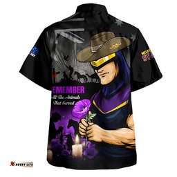 RugbyLife Shop Melbourne Storm Hawaiian Shirt Anzac Day Purple Poppy And Animals That Served