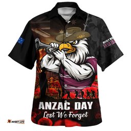 RugbyLife Shop Manly Warringah Sea Eagles Hawaiian Shirt Anzac Day Rising Dawn Ceremony Lest We Forget Courage