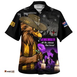 RugbyLife Shop Hawthorn Hawaiian Shirt Anzac Day In Memory Of Animals That Served