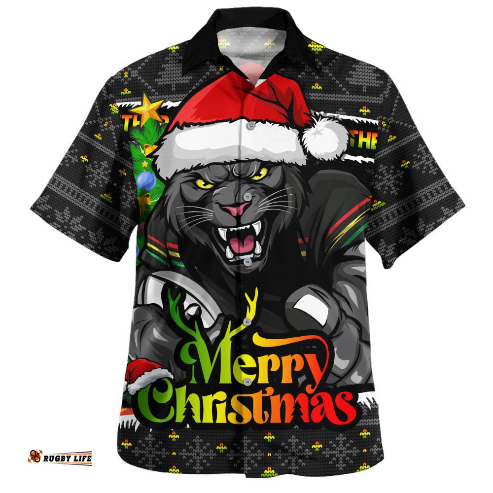 RugbyLife Shop Penrith Panthers Hawaiian Shirt Merry Christmas Game Day Knit Style Team Edition