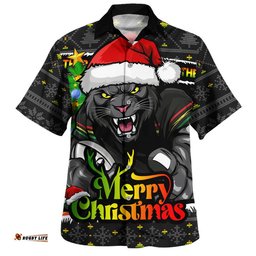 RugbyLife Shop Penrith Panthers Hawaiian Shirt Merry Christmas Game Day Knit Style Team Edition