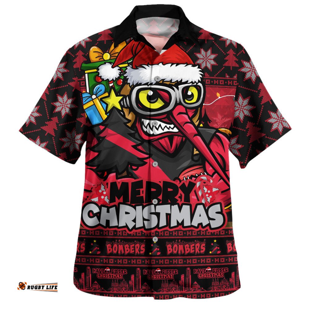 RugbyLife Shop Essendon Hawaiian Shirt Festive Holiday Merry Christmas Vibe
