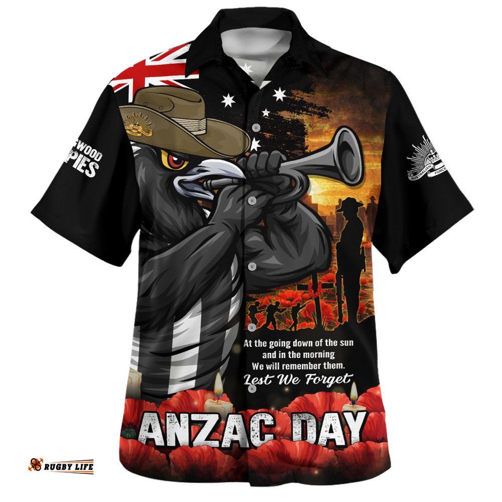 RugbyLife Shop Collingwood Hawaiian Shirt Anzac Day Dawn Of Courage Eternal Tribute