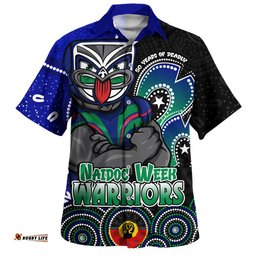 RugbyLife Shop New Zealand Warriors Hawaiian Shirt NAIDOC Week 50 Years Of Deadly Indigenous Pattern