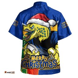 RugbyLife Shop Parramatta Eels Hawaiian Shirt Santa Scoring Touchdown On Christmas Game Day