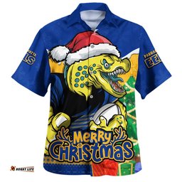 RugbyLife Shop Parramatta Eels Hawaiian Shirt Santa Scoring Touchdown On Christmas Game Day