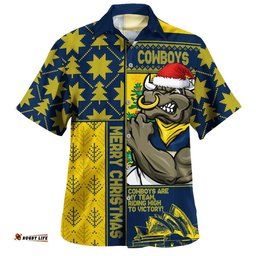 RugbyLife Shop North Queensland Cowboys Hawaiian Shirt Christmas Magic Knit Style Winter Glow