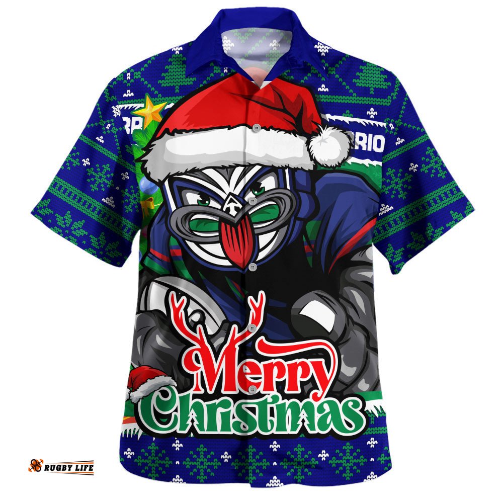 RugbyLife Shop New Zealand Warriors Hawaiian Shirt Merry Christmas Game Day Knit Style Team Edition