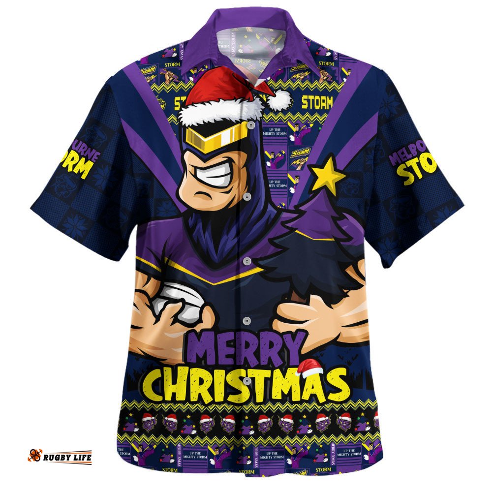 RugbyLife Shop Melbourne Storm Hawaiian Shirt Merry Christmas Festive Spirit Edition