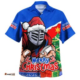 RugbyLife Shop Newcastle Knights Hawaiian Shirt Santa Scoring Touchdown On Christmas Game Day