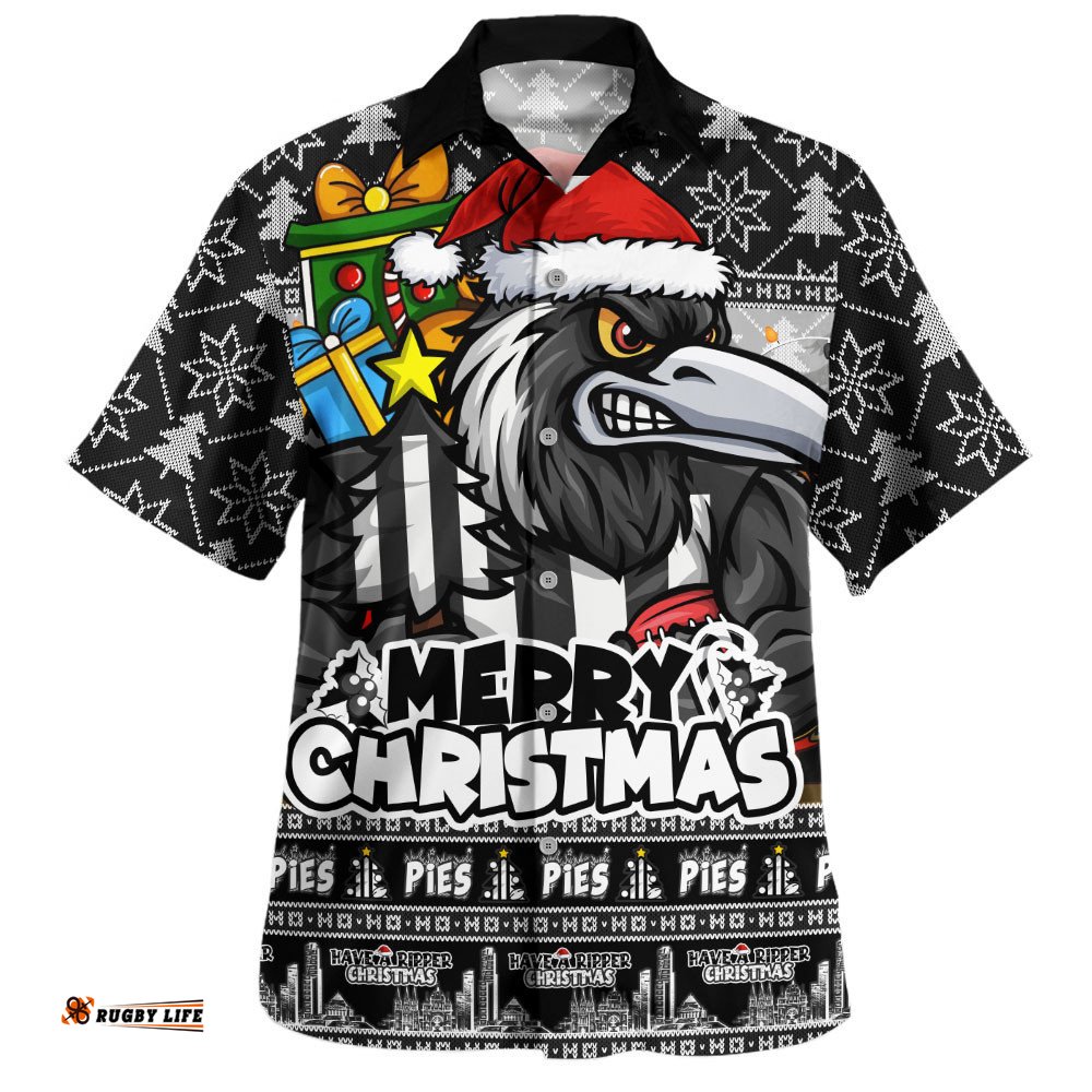 RugbyLife Shop Collingwood Hawaiian Shirt Festive Holiday Merry Christmas Vibe