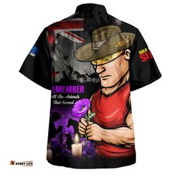 RugbyLife Shop Gold Coast SUNS Hawaiian Shirt Anzac Day In Memory Of Animals That Served