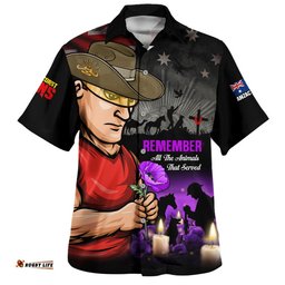 RugbyLife Shop Gold Coast SUNS Hawaiian Shirt Anzac Day In Memory Of Animals That Served