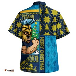 RugbyLife Shop Gold Coast Titans Hawaiian Shirt Christmas Magic Knit Style Winter Glow