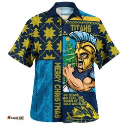 RugbyLife Shop Gold Coast Titans Hawaiian Shirt Christmas Magic Knit Style Winter Glow
