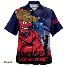 RugbyLife Shop Melbourne Hawaiian Shirt ANZAC Inspired Football Fan Memorial Design