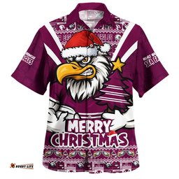 RugbyLife Shop Manly Warringah Sea Eagles Hawaiian Shirt Merry Christmas Festive Spirit Edition