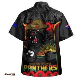 RugbyLife Shop Penrith Panthers Hawaiian Shirt Lest We Forget In Honor And Remembrance