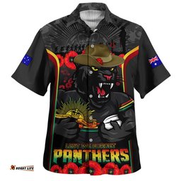 RugbyLife Shop Penrith Panthers Hawaiian Shirt Lest We Forget In Honor And Remembrance