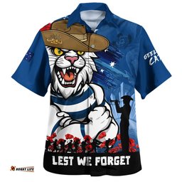 RugbyLife Shop Geelong Cats Hawaiian Shirt ANZAC Inspired Football Fan Memorial Design