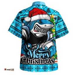 RugbyLife Shop Cronulla-Sutherland Sharks Hawaiian Shirt Merry Christmas Game Day Knit Style Team Edition