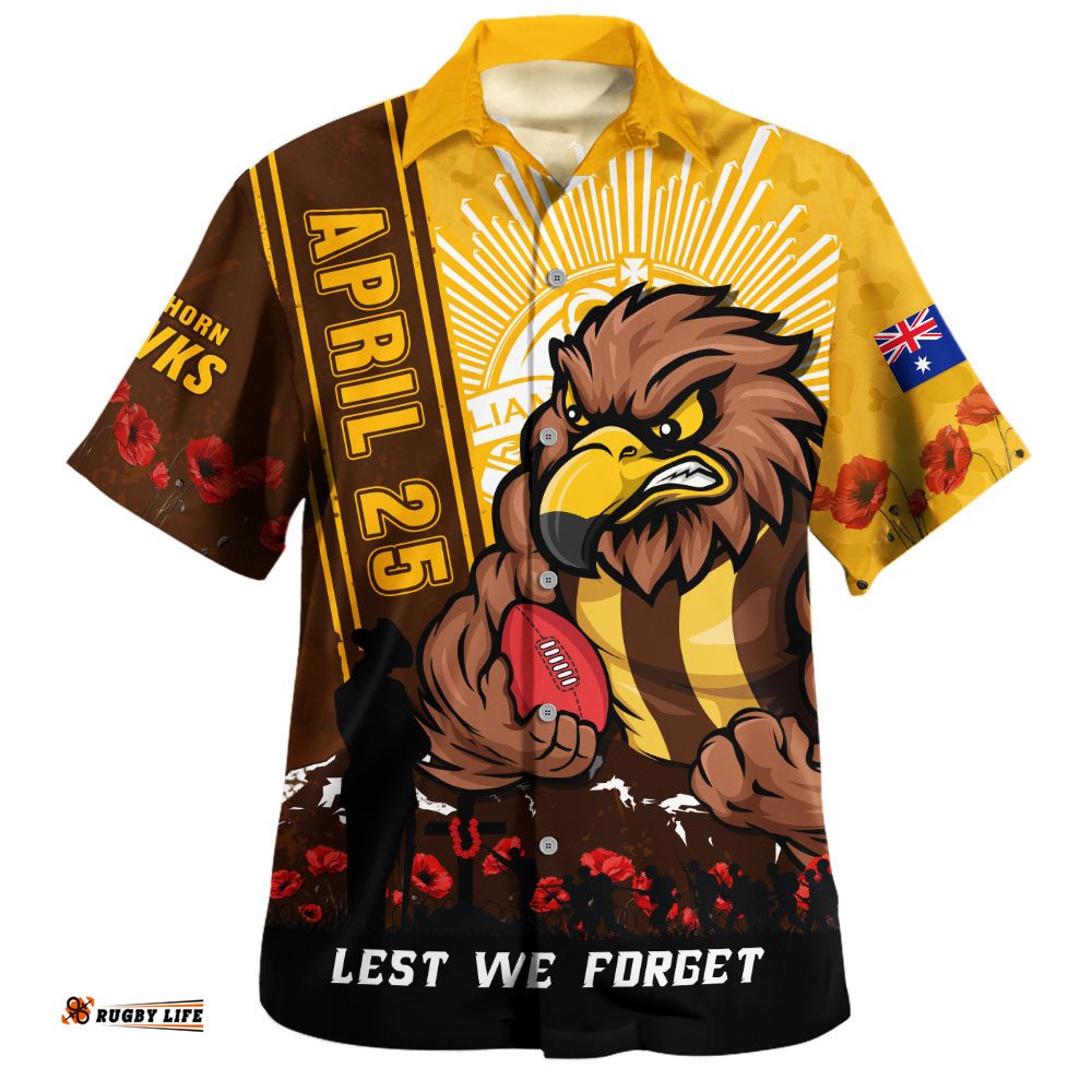 RugbyLife Shop Hawthorn Hawaiian Shirt Anzac Day Lest We Forget Memorial