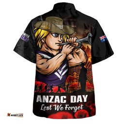 RugbyLife Shop Fremantle Hawaiian Shirt ANZAC Day Lest We Forget Red Poppy And Honor The Brave Tribute