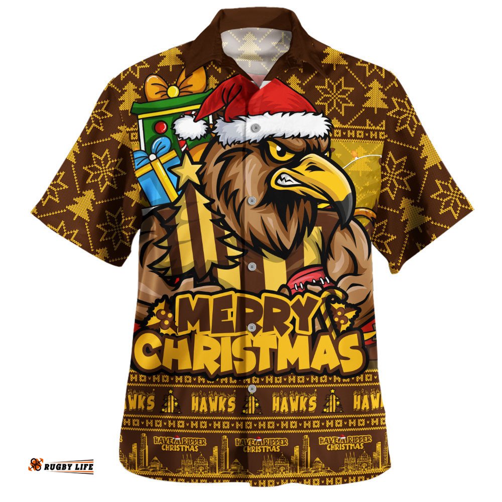 RugbyLife Shop Hawthorn Hawaiian Shirt Festive Holiday Merry Christmas Vibe