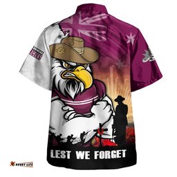 RugbyLife Shop Manly Warringah Sea Eagles Hawaiian Shirt Anzac Day Lest We Forget Silent Dawn