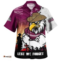 RugbyLife Shop Manly Warringah Sea Eagles Hawaiian Shirt Anzac Day Lest We Forget Silent Dawn