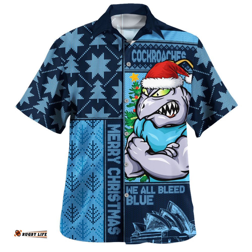 RugbyLife Shop New South Wales Blues Hawaiian Shirt Winter Knit Magic Holiday Spirit