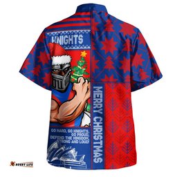 RugbyLife Shop Newcastle Knights Hawaiian Shirt Christmas Magic Knit Style Winter Glow