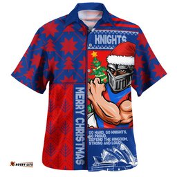 RugbyLife Shop Newcastle Knights Hawaiian Shirt Christmas Magic Knit Style Winter Glow