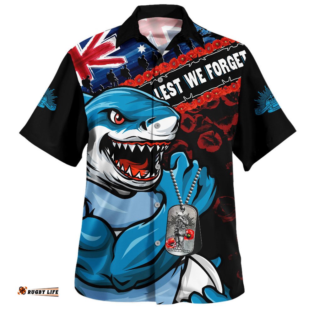RugbyLife Shop Cronulla-Sutherland Sharks Hawaiian Shirt Anzac Remembrance Of The Fallen