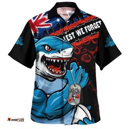 RugbyLife Shop Cronulla-Sutherland Sharks Hawaiian Shirt Anzac Remembrance Of The Fallen
