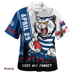 RugbyLife Shop Geelong Cats Hawaiian Shirt Anzac Day Lest We Forget Memorial