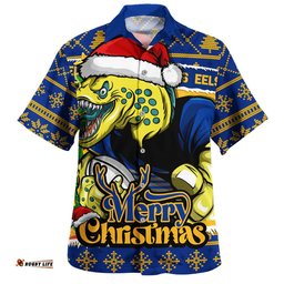 RugbyLife Shop Parramatta Eels Hawaiian Shirt Merry Christmas Game Day Knit Style Team Edition