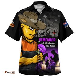 RugbyLife Shop GWS GIANTS Hawaiian Shirt Anzac Day In Memory Of Animals That Served
