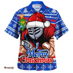 RugbyLife Shop Newcastle Knights Hawaiian Shirt Merry Christmas Game Day Knit Style Team Edition