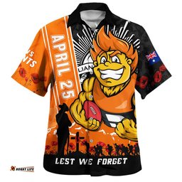 RugbyLife Shop GWS GIANTS Hawaiian Shirt Anzac Day Lest We Forget Memorial