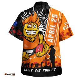 RugbyLife Shop GWS GIANTS Hawaiian Shirt Anzac Day Lest We Forget Memorial