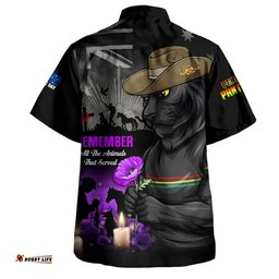 RugbyLife Shop Penrith Panthers Hawaiian Shirt Anzac Day Purple Poppy And Animals That Served