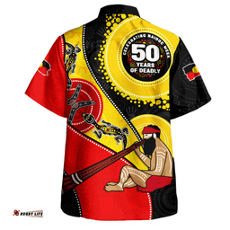 RugbyLife Shop Indigenous Australian Aboriginal Hawaiian Shirt NAIDOC Week 50 Years Of Deadly Dreamtime Story